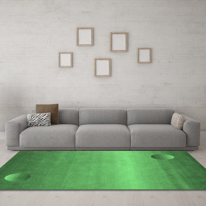 Machine Washable Abstract Emerald Green Modern Area Rugs in a Living Room,, wshabs3441emgrn