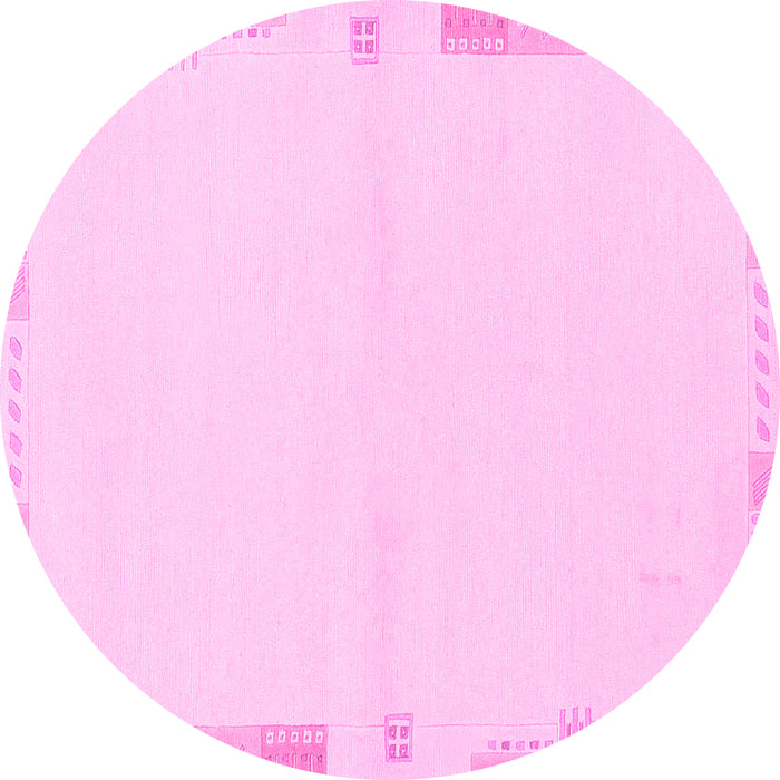 Round Machine Washable Solid Pink Modern Rug, wshabs3442pnk