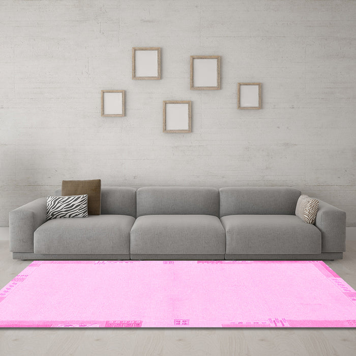 Machine Washable Solid Pink Modern Rug in a Living Room, wshabs3442pnk