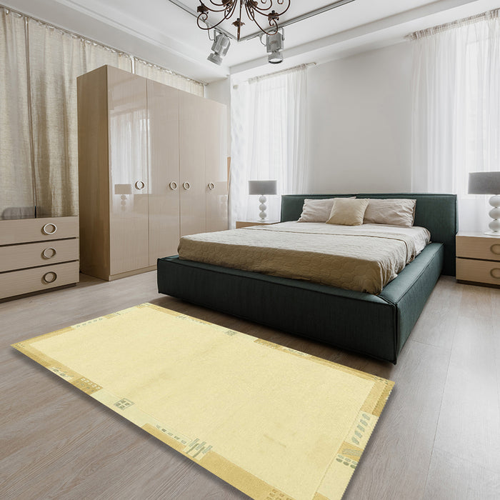 Machine Washable Abstract Sun Yellow Rug in a Bedroom, wshabs3442