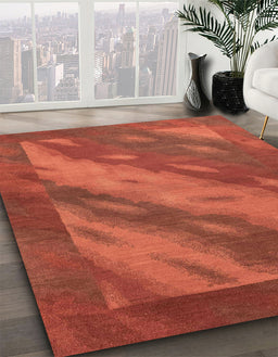 Machine Washable Abstract Orange Red Rug in a Family Room, wshabs3443