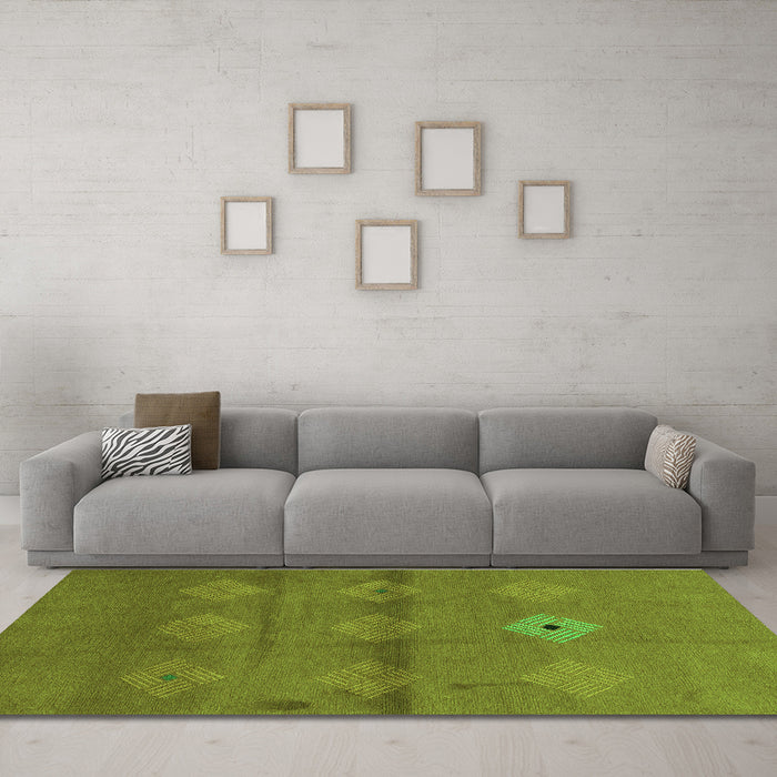 Machine Washable Abstract Green Modern Area Rugs in a Living Room,, wshabs3444grn