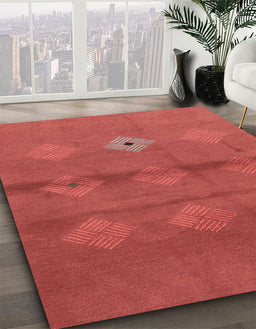Abstract Red Modern Rug in Family Room, abs3444