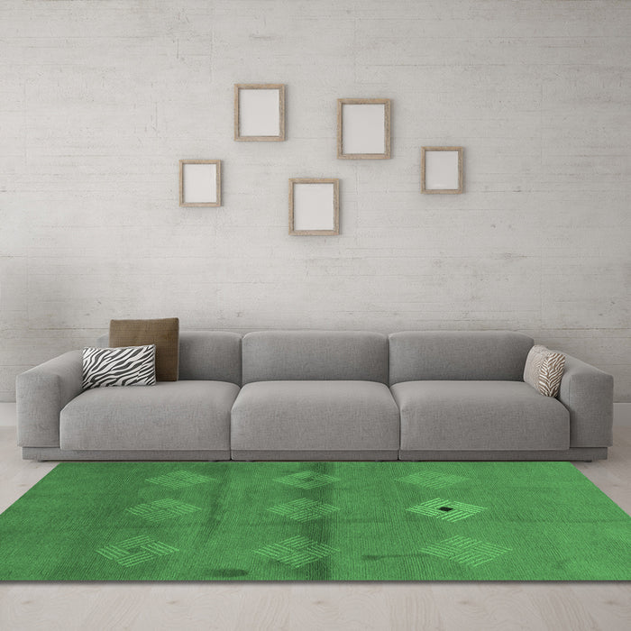 Machine Washable Abstract Emerald Green Modern Area Rugs in a Living Room,, wshabs3444emgrn