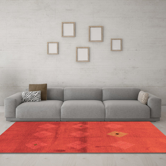 Machine Washable Abstract Orange Modern Area Rugs in a Living Room, wshabs3444org