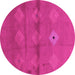 Round Machine Washable Abstract Pink Modern Rug, wshabs3444pnk