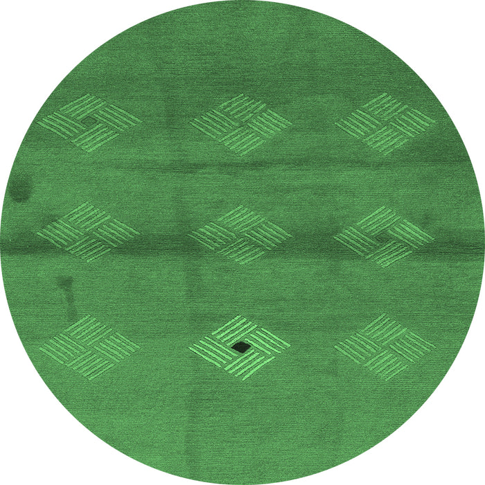 Round Machine Washable Abstract Emerald Green Modern Area Rugs, wshabs3444emgrn
