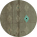 Round Machine Washable Abstract Turquoise Modern Area Rugs, wshabs3444turq