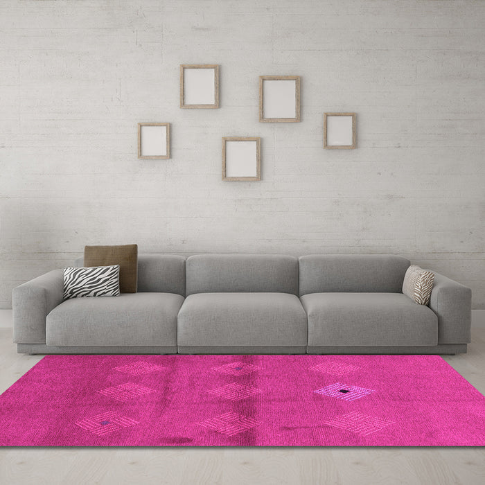 Machine Washable Abstract Pink Modern Rug in a Living Room, wshabs3444pnk