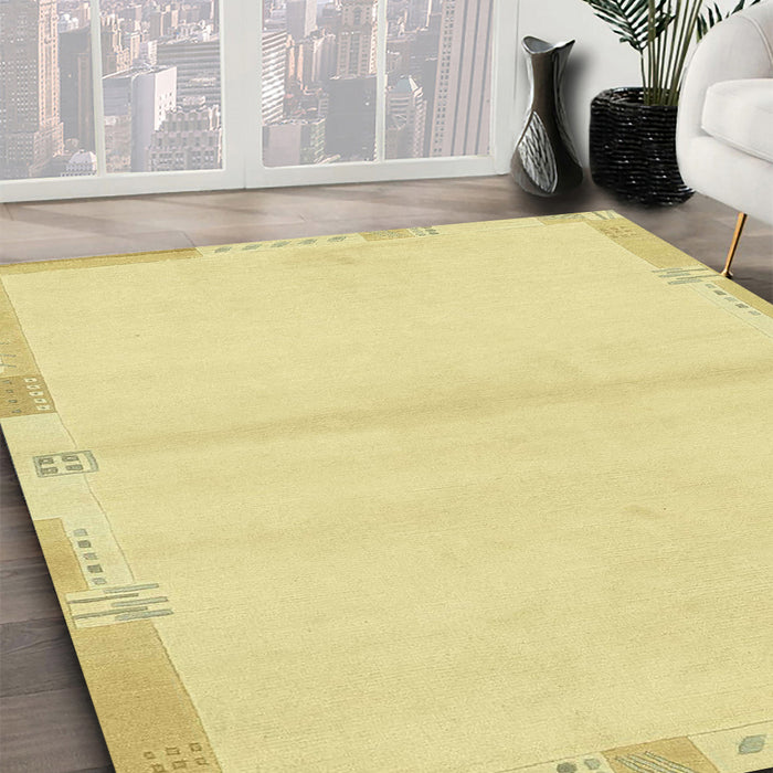 Abstract Chrome Gold Yellow Solid Rug in Family Room, abs3445