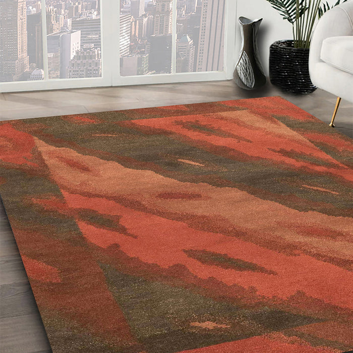 Machine Washable Abstract Red Rug in a Family Room, wshabs3446