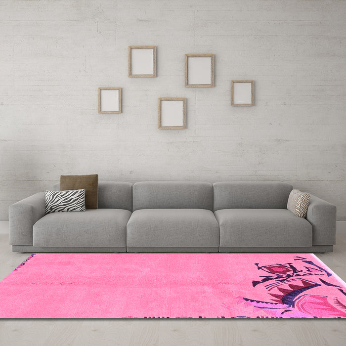 Machine Washable Abstract Pink Modern Rug in a Living Room, wshabs3447pnk