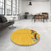 Round Abstract Yellow Modern Rug in a Office, abs3447