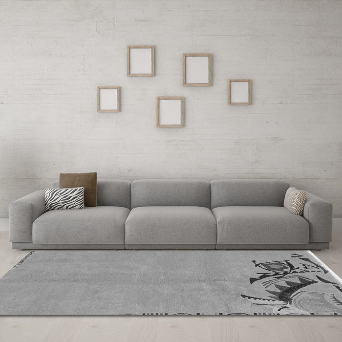 Machine Washable Abstract Gray Modern Rug in a Living Room,, wshabs3447gry