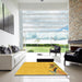 Square Abstract Yellow Modern Rug in a Living Room, abs3447