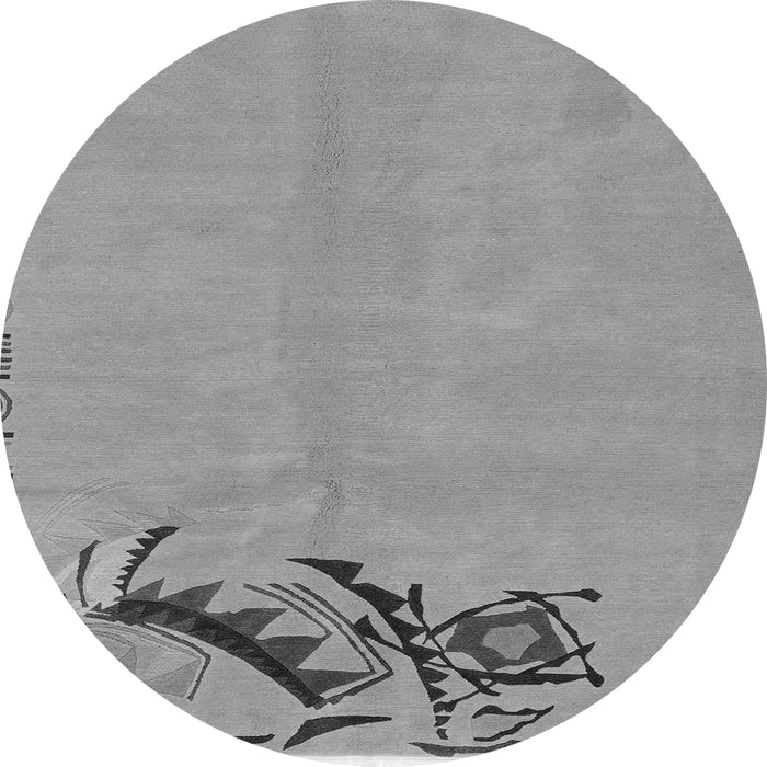Round Machine Washable Abstract Gray Modern Rug, wshabs3447gry