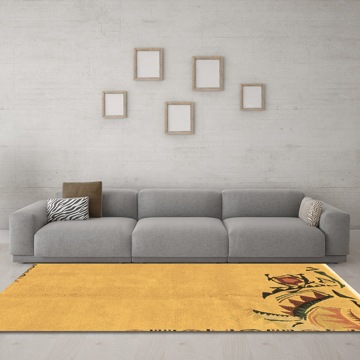 Machine Washable Abstract Brown Modern Rug in a Living Room,, wshabs3447brn