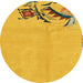 Round Machine Washable Abstract Yellow Rug, wshabs3447