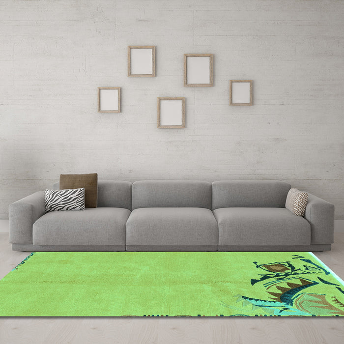 Machine Washable Abstract Turquoise Modern Area Rugs in a Living Room,, wshabs3447turq
