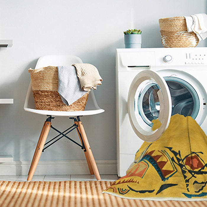 Machine Washable Abstract Yellow Rug in a Washing Machine, wshabs3447