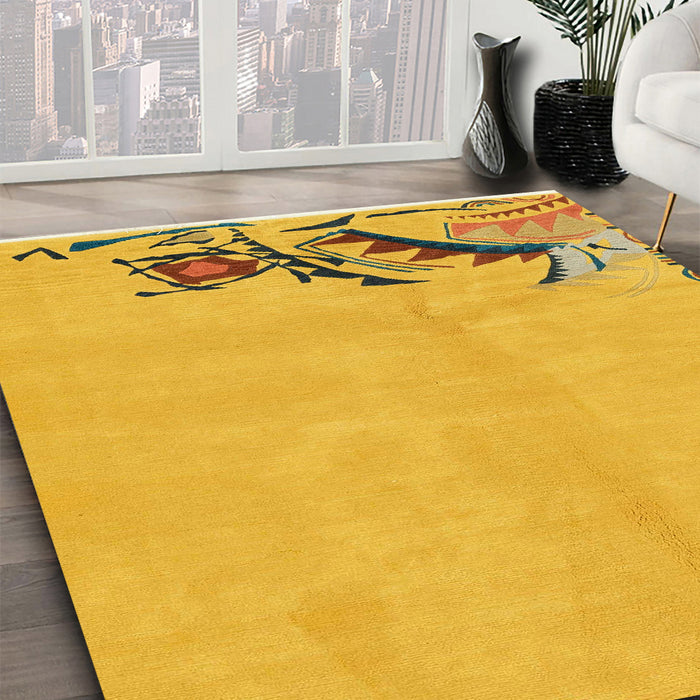 Abstract Yellow Modern Rug in Family Room, abs3447