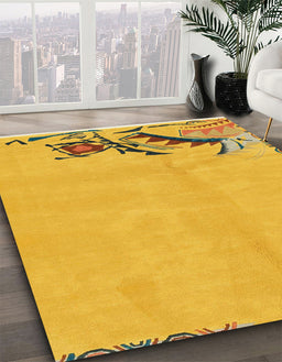 Machine Washable Abstract Yellow Rug in a Family Room, wshabs3447
