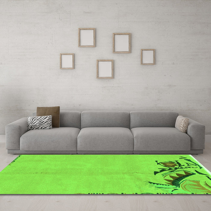 Machine Washable Abstract Green Modern Area Rugs in a Living Room,, wshabs3447grn