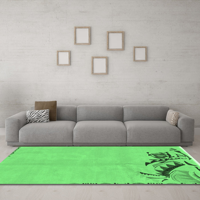 Machine Washable Abstract Emerald Green Modern Area Rugs in a Living Room,, wshabs3447emgrn