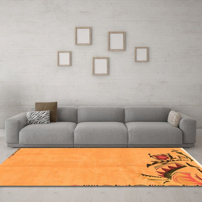 Machine Washable Abstract Orange Modern Area Rugs in a Living Room, wshabs3447org