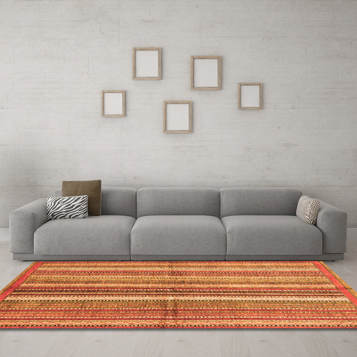 Machine Washable Abstract Orange Modern Area Rugs in a Living Room, wshabs3448org