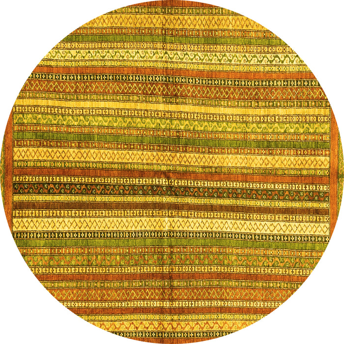 Round Machine Washable Abstract Yellow Modern Rug, wshabs3448yw