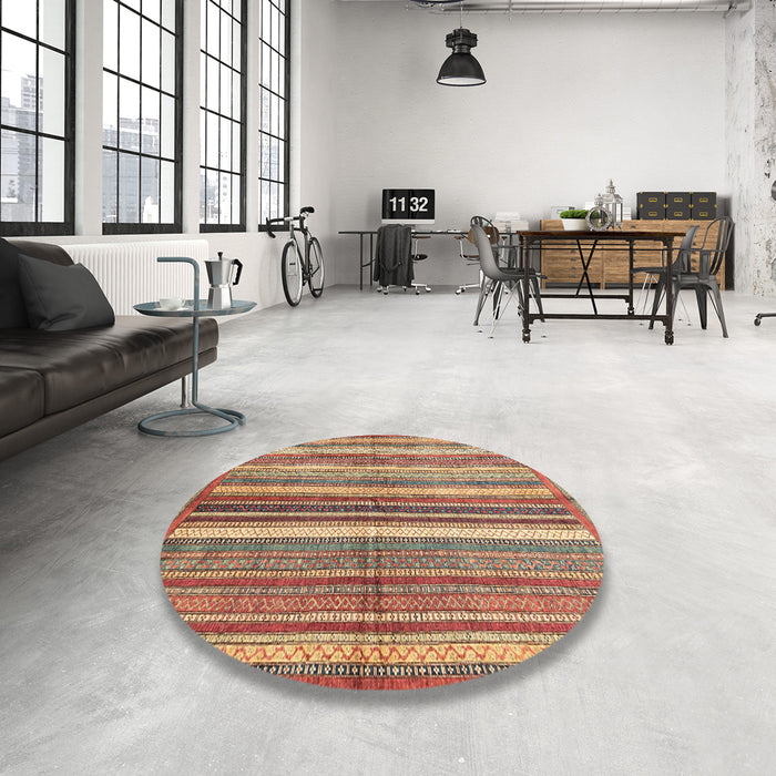 Round Abstract Fire Brick Red Modern Rug in a Office, abs3448