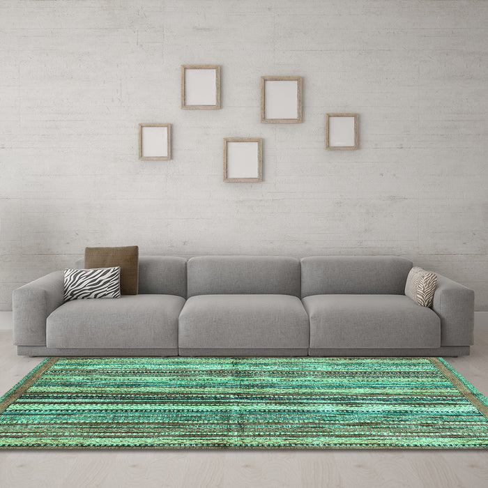 Machine Washable Abstract Turquoise Modern Area Rugs in a Living Room,, wshabs3448turq