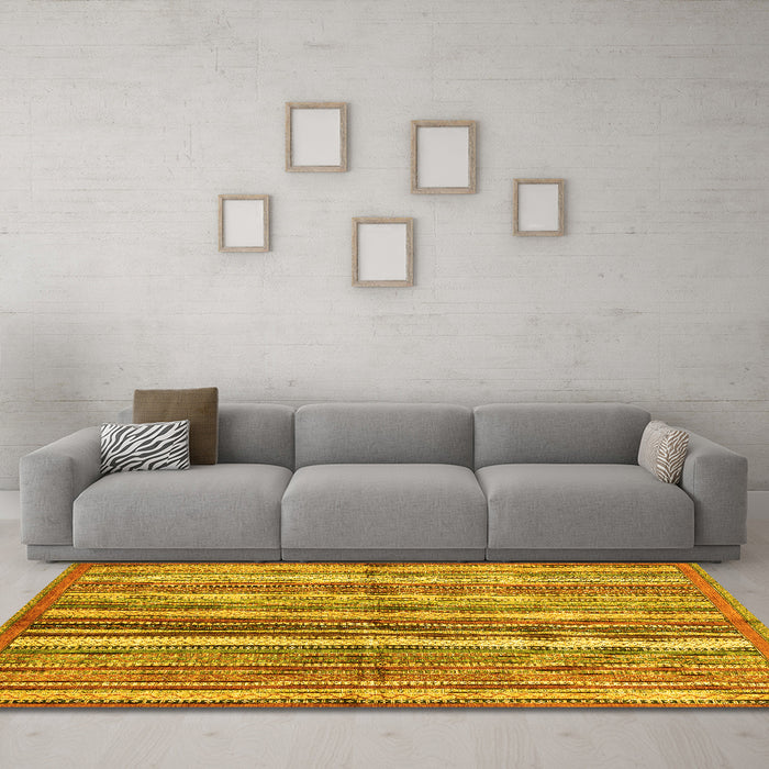 Machine Washable Abstract Yellow Modern Rug in a Living Room, wshabs3448yw