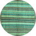 Round Machine Washable Abstract Turquoise Modern Area Rugs, wshabs3448turq