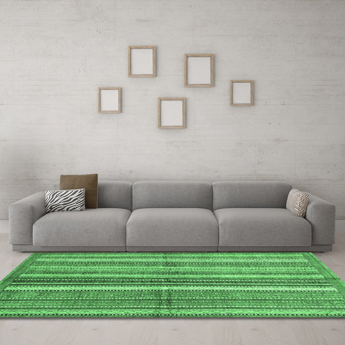 Machine Washable Abstract Emerald Green Modern Area Rugs in a Living Room,, wshabs3448emgrn