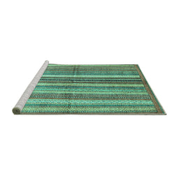 Sideview of Machine Washable Abstract Turquoise Modern Area Rugs, wshabs3448turq