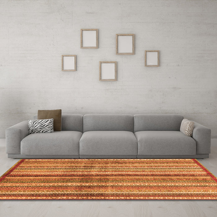 Machine Washable Abstract Orange Modern Area Rugs in a Living Room, wshabs3449org