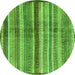 Round Machine Washable Abstract Green Modern Area Rugs, wshabs3449grn