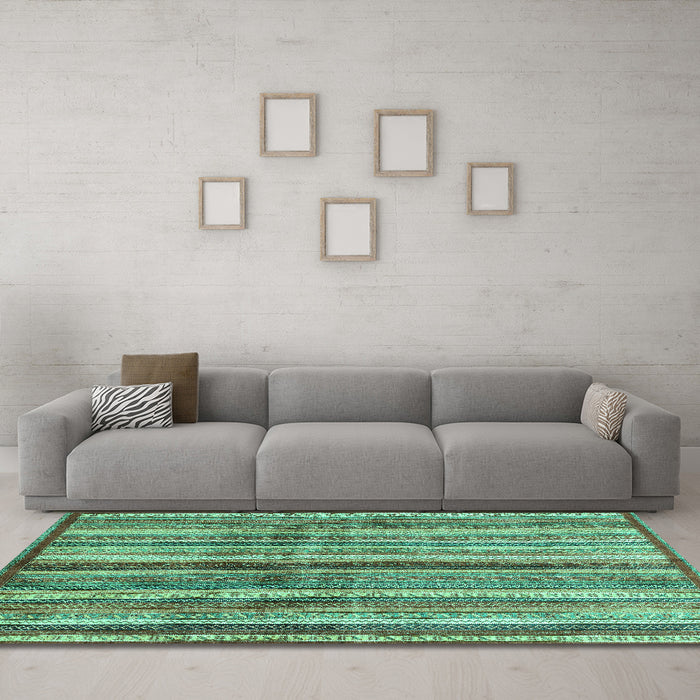 Machine Washable Abstract Turquoise Modern Area Rugs in a Living Room,, wshabs3449turq