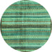 Round Machine Washable Abstract Turquoise Modern Area Rugs, wshabs3449turq