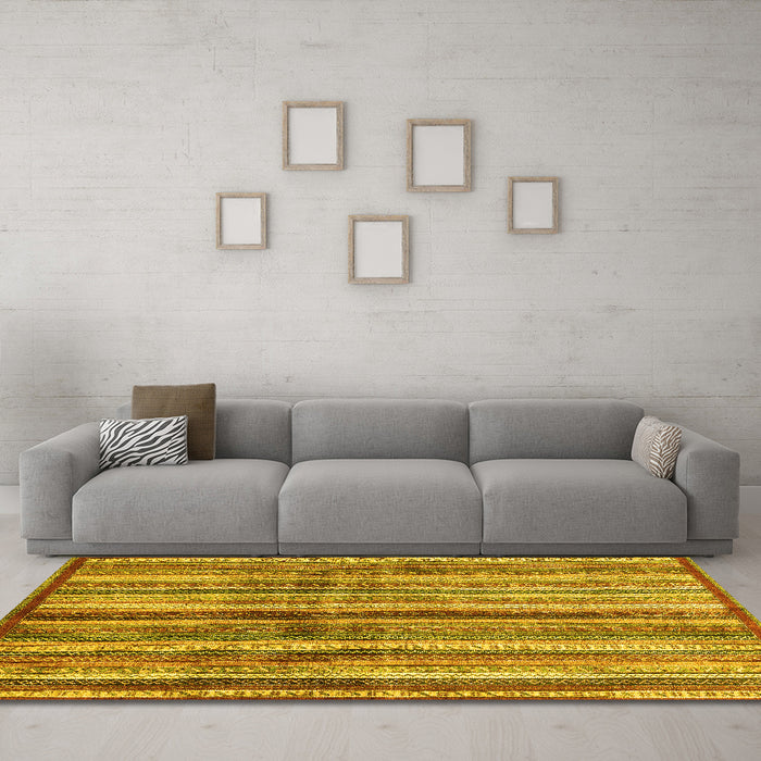 Machine Washable Abstract Yellow Modern Rug in a Living Room, wshabs3449yw