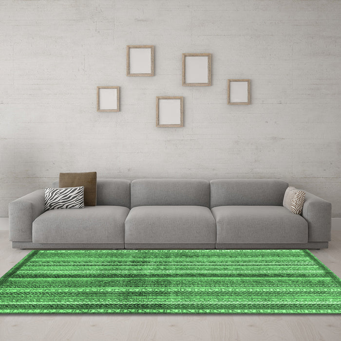 Machine Washable Abstract Emerald Green Modern Area Rugs in a Living Room,, wshabs3449emgrn