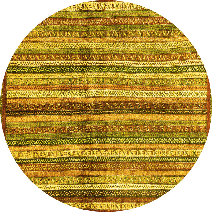 Round Abstract Yellow Modern Rug, abs3449yw