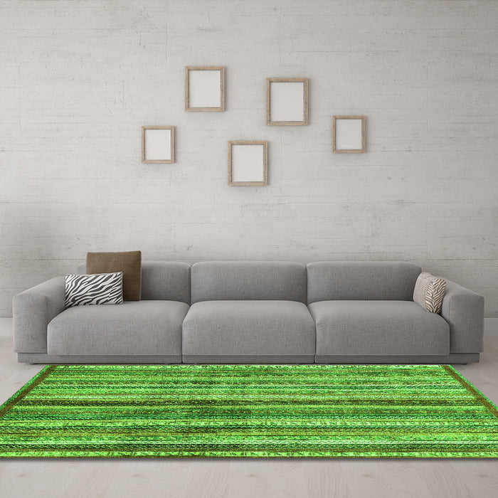 Machine Washable Abstract Green Modern Area Rugs in a Living Room,, wshabs3449grn
