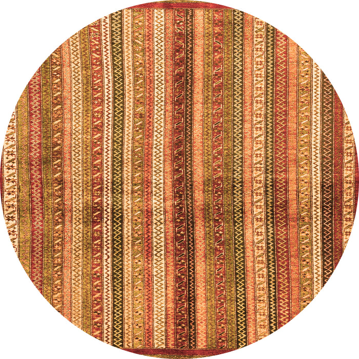 Round Machine Washable Abstract Orange Modern Area Rugs, wshabs3449org