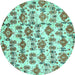 Round Machine Washable Abstract Turquoise Modern Area Rugs, wshabs344turq