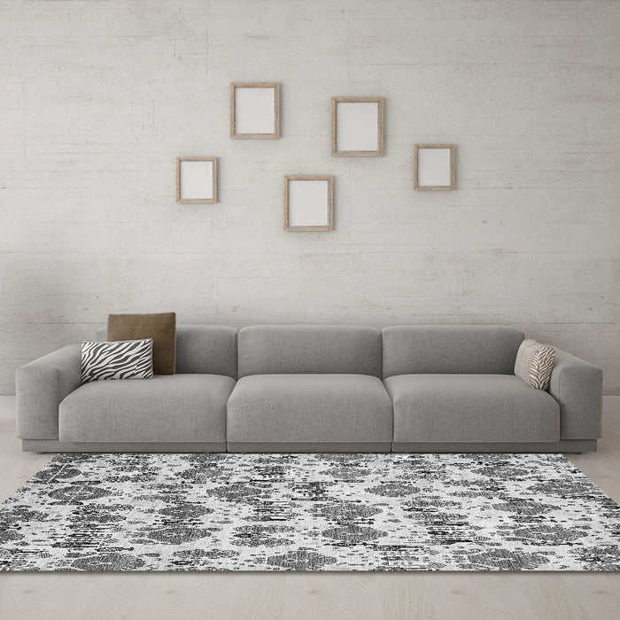 Machine Washable Abstract Gray Modern Rug in a Living Room,, wshabs344gry
