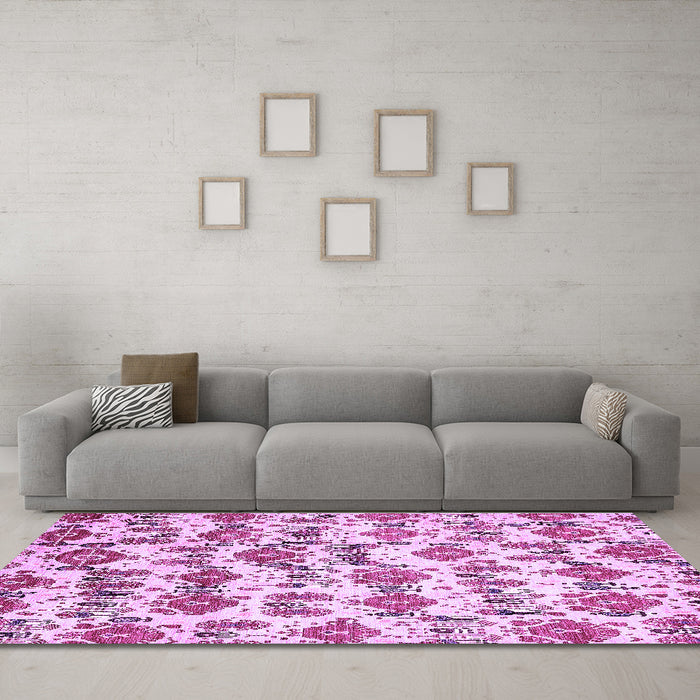 Machine Washable Abstract Purple Modern Area Rugs in a Living Room, wshabs344pur