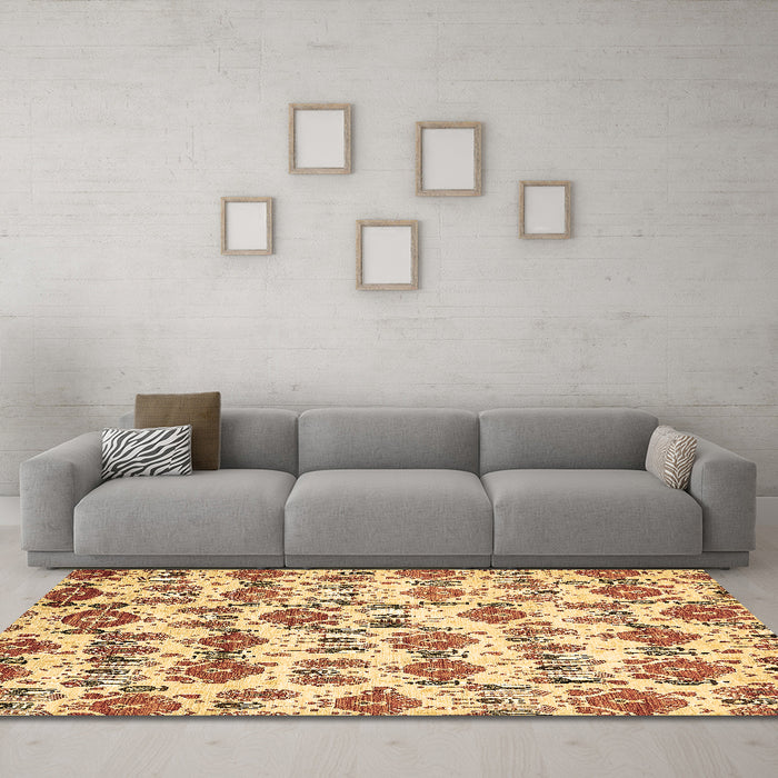 Machine Washable Abstract Brown Modern Rug in a Living Room,, wshabs344brn
